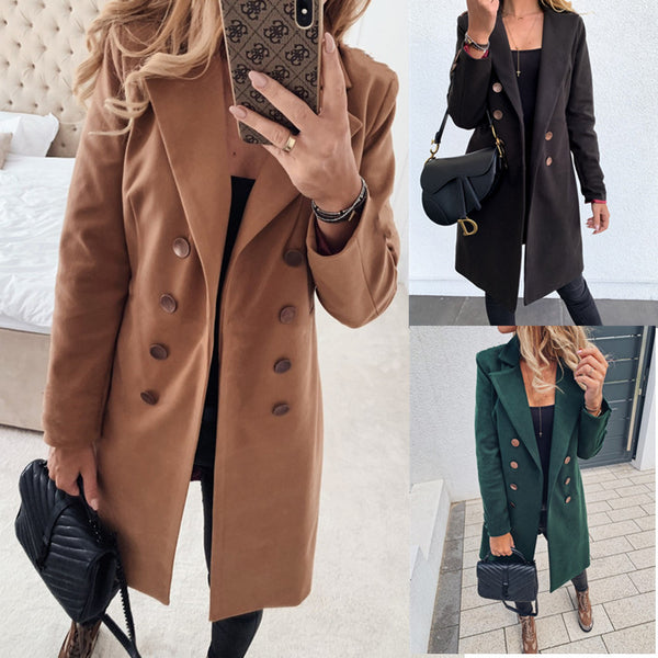Long-sleeved Double-breasted Mid-length Woolen Top Coat – TheLaxion