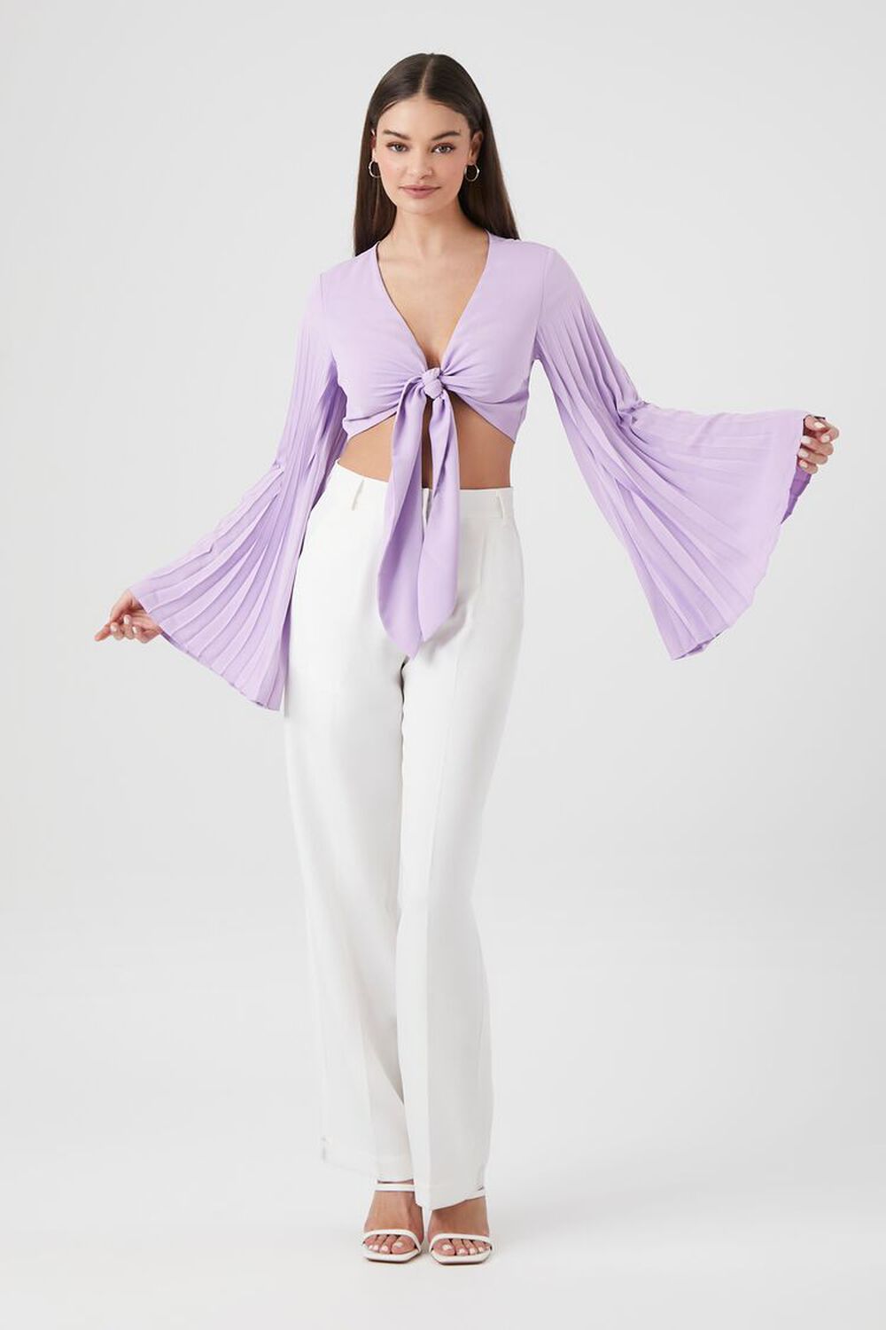 Plunging Bell-Sleeve Crop Top