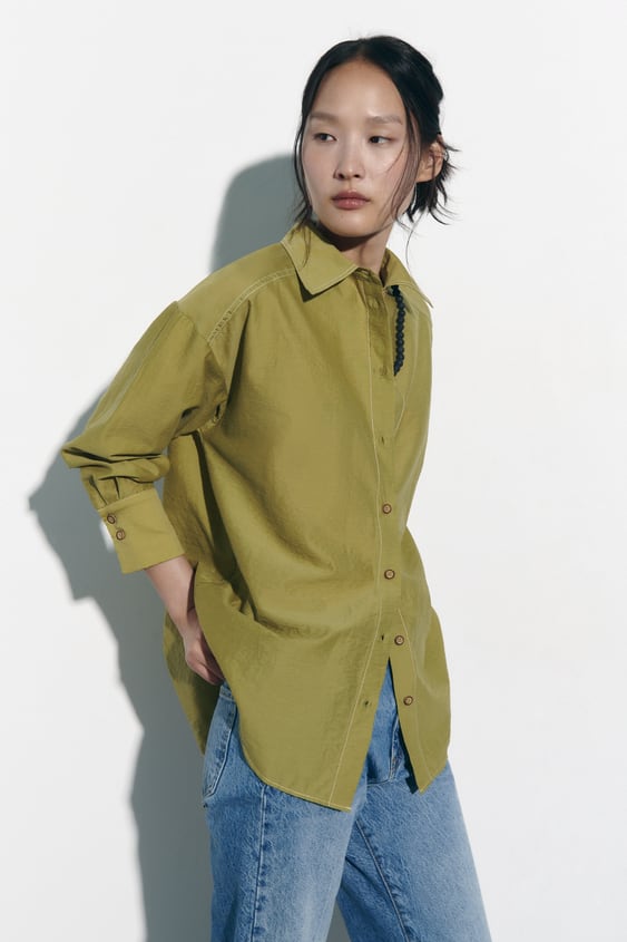 OVERSIZE SHIRT WITH CONTRAST TOPSTITCHING