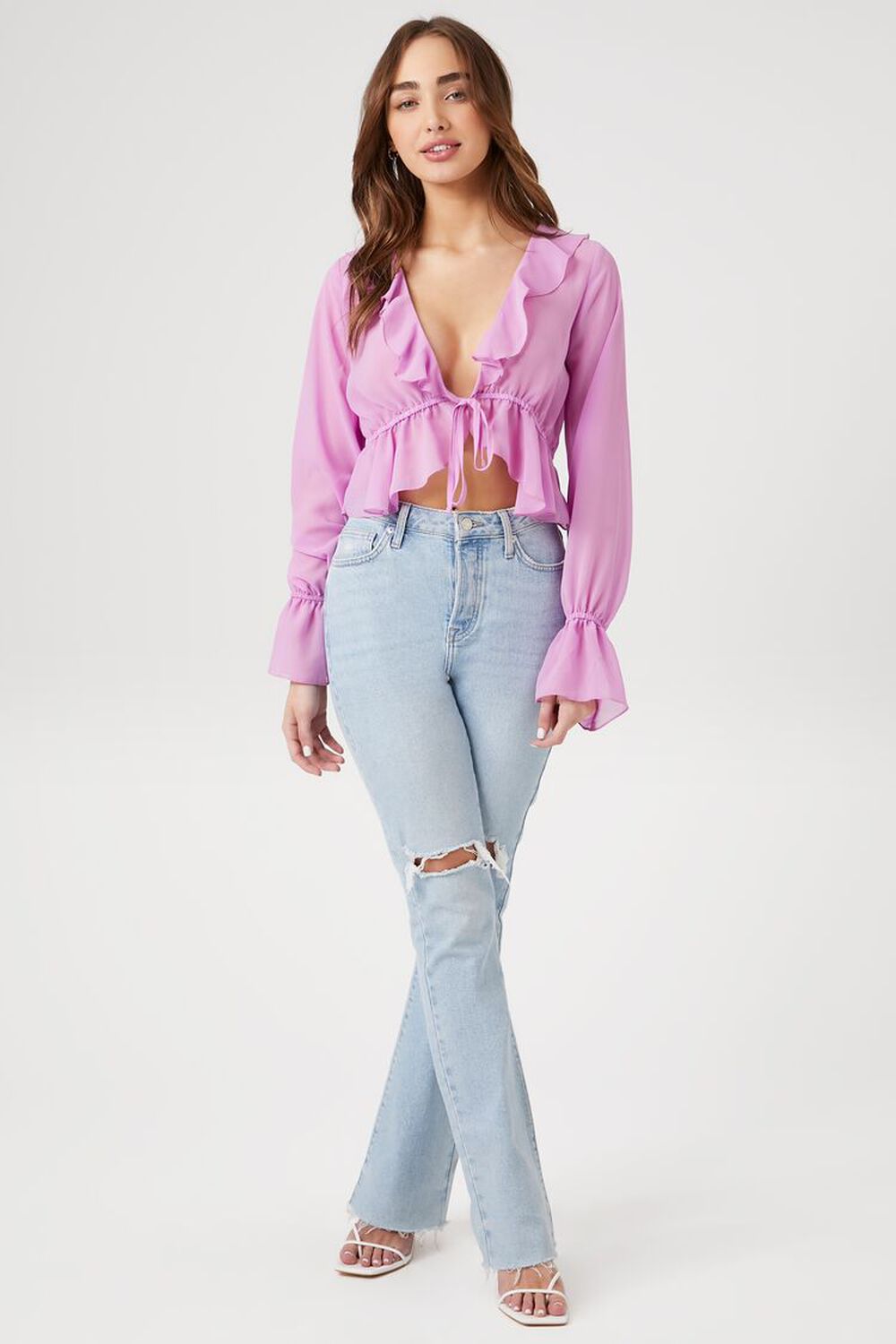 Ruffle Trumpet-Sleeve Crop Top