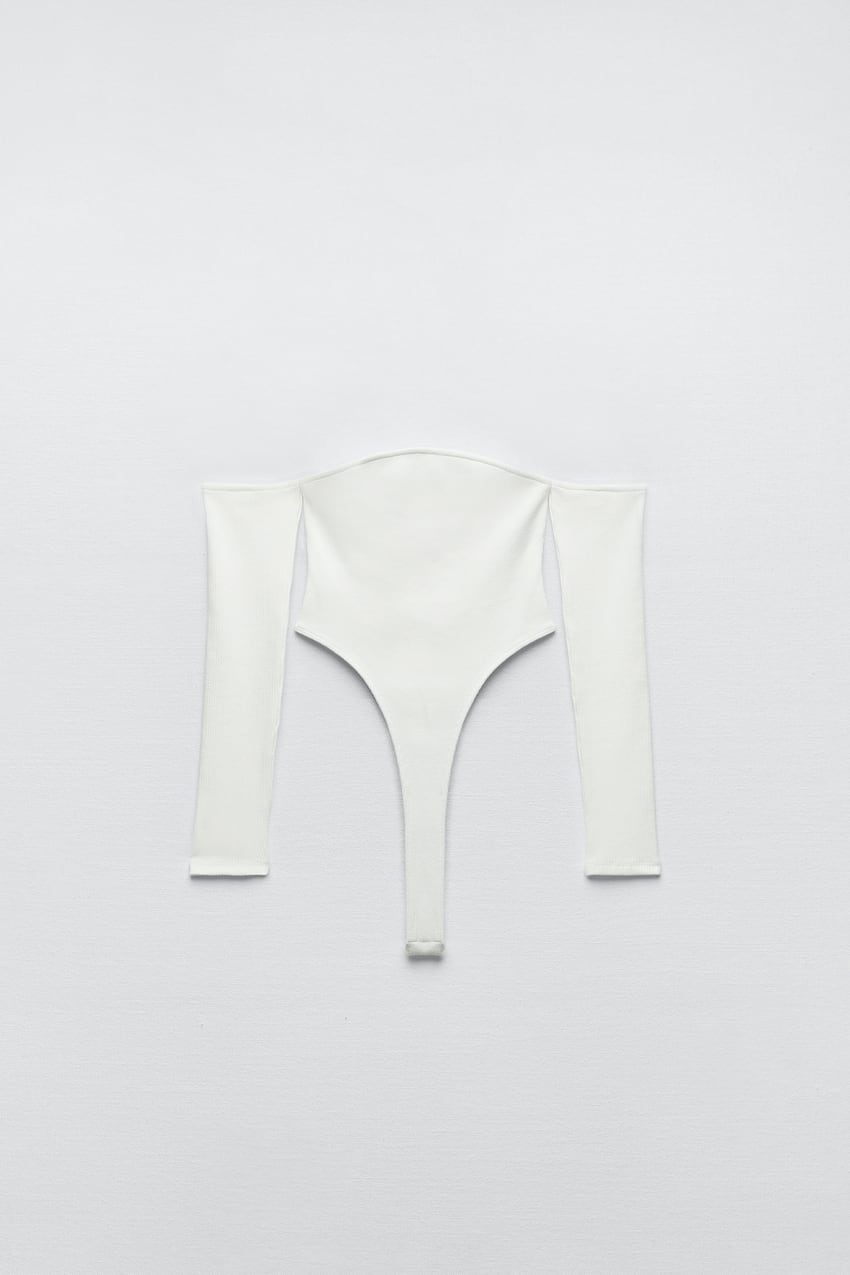 RIBBED BODYSUIT WITH STRAIGHT NECKLINE