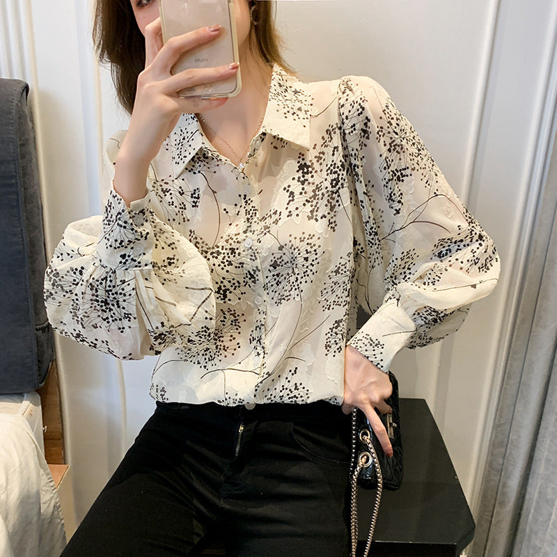 French Printing Fashion Chiffon Shirt