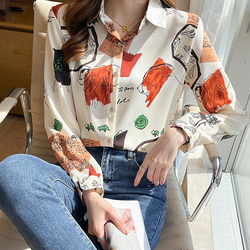 Korean Printed Loose Chiffon Top