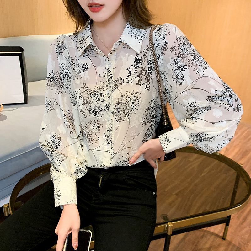 French Printing Fashion Chiffon Shirt